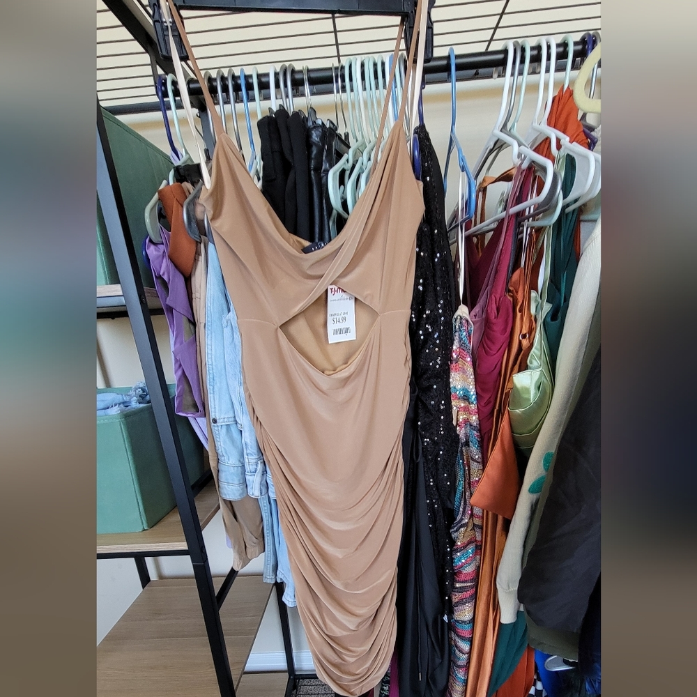 21 SAINTS Tan Bodycon Cutout Mini Dress